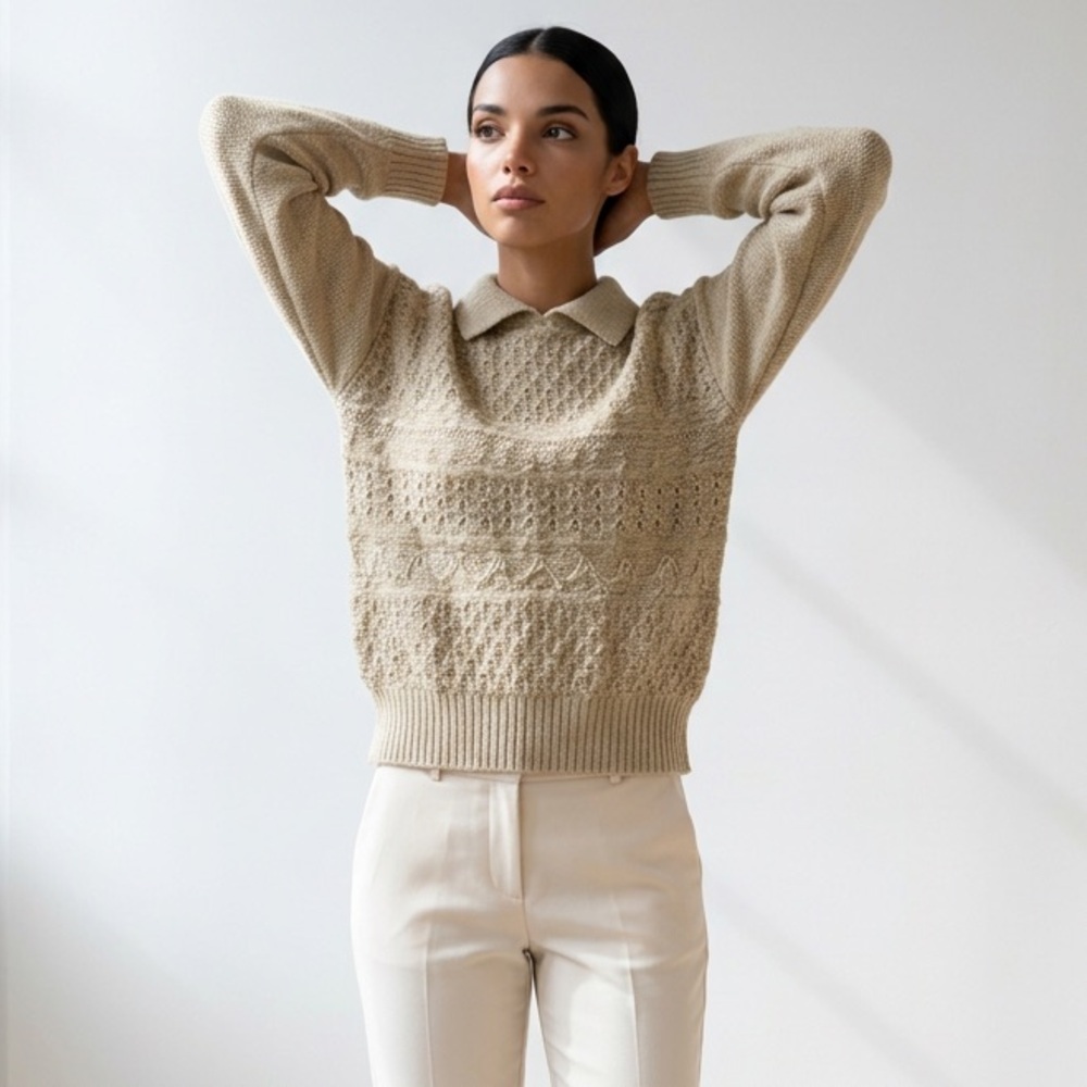 Vintage preppy electric grandpa knit collard pullover sweater